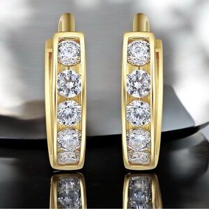 New! Perfect Gift! Solid 14K Gold Diamond Huggie Hoops. Small Solid Gold Hoops